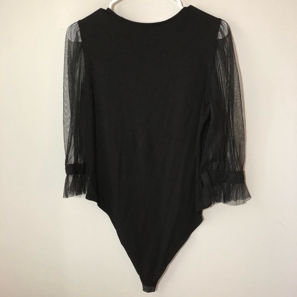 Marcella Bellerose Mixed Media Mesh Sleeve Black Bodysuit womens XL - Picture 6 of 13